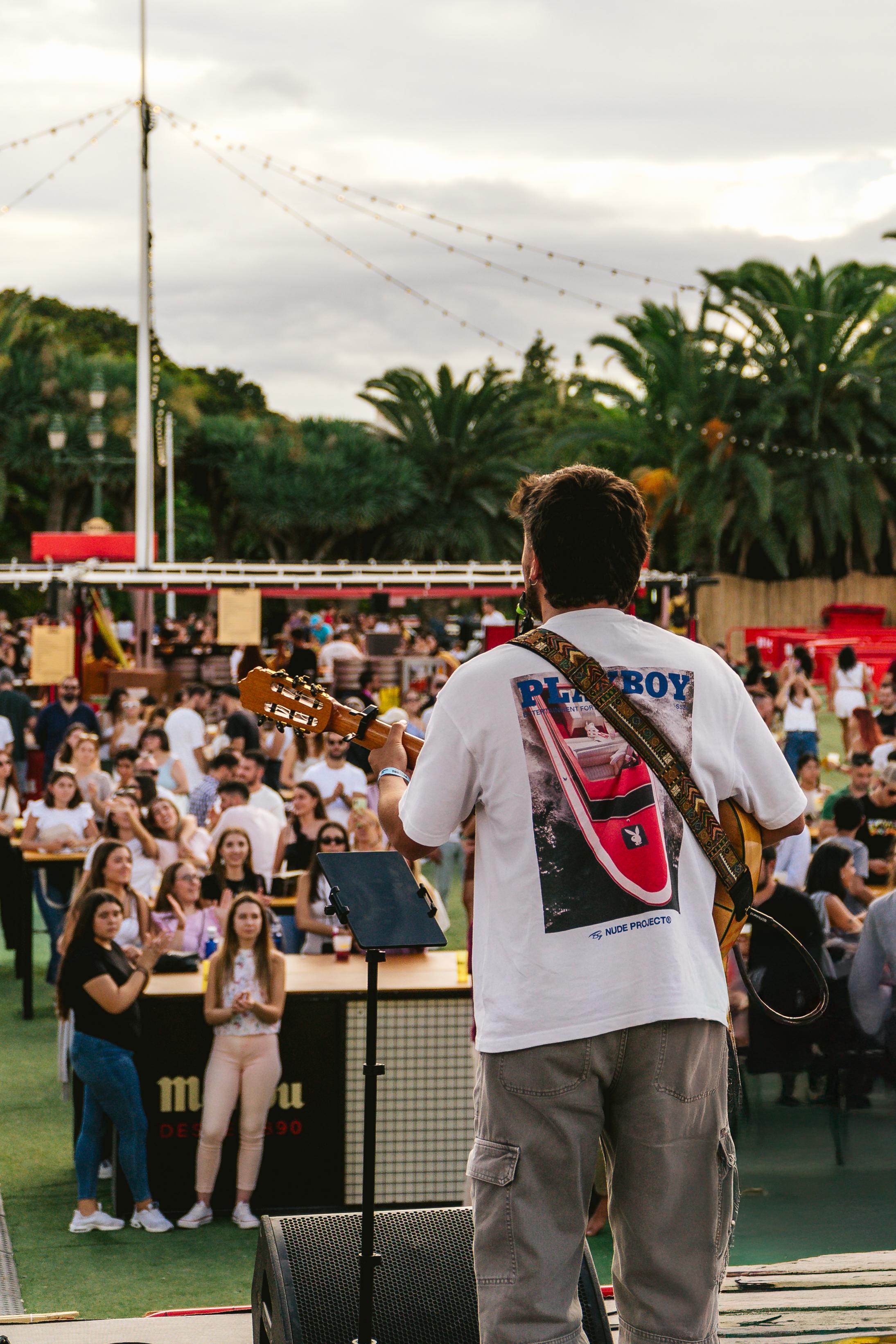 A band performing an open-air concert